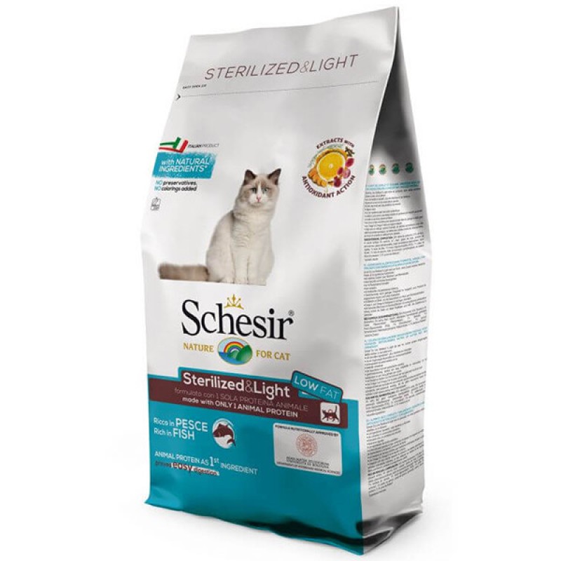 Schesir Cat Sterilized & Light Сухой монопротеиновый корм для стерилизованных и склонных к полноте кошек с рыбой