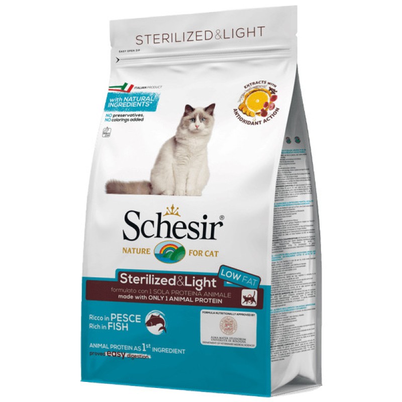 Schesir Cat Sterilized & Light Сухой монопротеиновый корм для стерилизованных и склонных к полноте кошек с рыбой