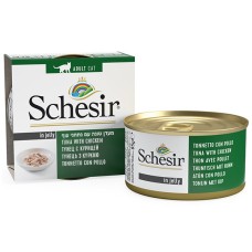 Schesir Tuna Chicken Консервы для кошек с тунцом и куриным филе в желе (банка)