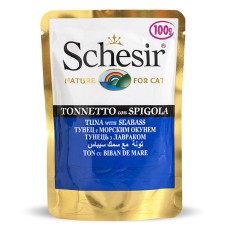 Schesir Tuna Seabass Консервы для кошек с тунцом и морским окунем в желе (пауч)