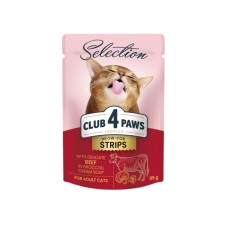 Club 4 Paws Premium Selection Консервы для взрослых кошек мясные полосочки с говядиной в крем супе из брокколи