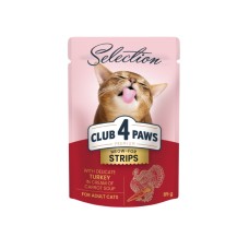 Club 4 Paws Premium Selection Консервы для взрослых кошек мясные полосочки с индейкой в крем супе из моркови