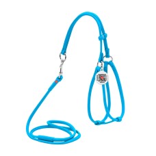 Collar Waudog Glamour Шлея с поводком для кошек и собак кожаная круглая голубая