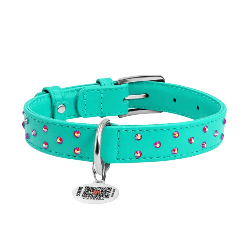 Collar Waudog Glamour Нашийник для собак шкіряний з клейовими стразами ментоловий