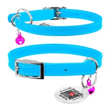 Collar Waudog Glamour Ошейник для котов кожаный с резинкой без украшений голубой
