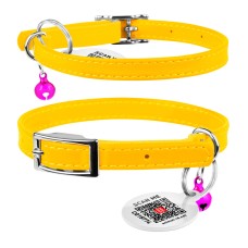 Collar Waudog Glamour Ошейник для котов кожаный с резинкой без украшений желтый