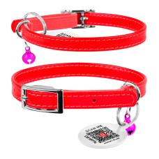 Collar Waudog Glamour Ошейник для котов кожаный с резинкой без украшений красный