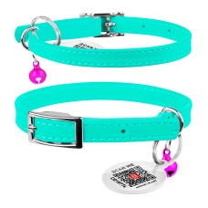 Collar Waudog Glamour Ошейник для котов кожаный с резинкой без украшений ментоловый