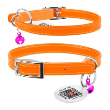 Collar Waudog Glamour Ошейник для котов кожаный с резинкой без украшений оранжевый