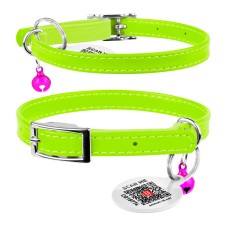 Collar Waudog Glamour Ошейник для котов кожаный с резинкой без украшений салатовый