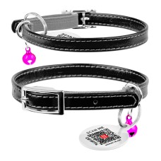 Collar Waudog Glamour Ошейник для котов кожаный с резинкой без украшений черный
