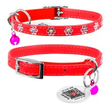 Collar Waudog Glamour Ошейник для котов с резинкой и клеевыми стразами Цветочек красный