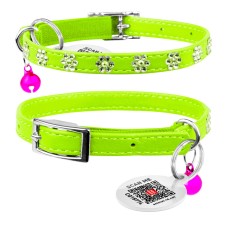 Collar Waudog Glamour Ошейник для котов с резинкой и клеевыми стразами Цветочек салатовый