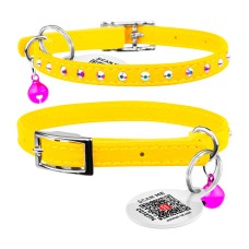 Collar Waudog Glamour Ошейник для котов с резинкой и клеевыми стразами желтый