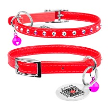Collar Waudog Glamour Ошейник для котов с резинкой и клеевыми стразами красный