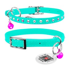 Collar Waudog Glamour Ошейник для котов с резинкой и клеевыми стразами ментоловый