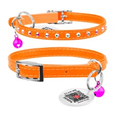 Collar Waudog Glamour Ошейник для котов с резинкой и клеевыми стразами оранжевый