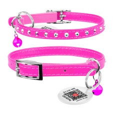 Collar Waudog Glamour Ошейник для котов с резинкой и клеевыми стразами розовый