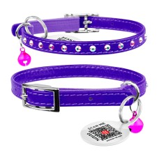 Collar Waudog Glamour Ошейник для котов с резинкой и клеевыми стразами фиолетовый