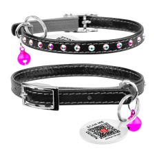 Collar Waudog Glamour Ошейник для котов с резинкой и клеевыми стразами черный