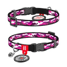 Collar Waudog Nylon Ошейник для котов нейлоновый c QR паспортом Розовый камо