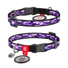 Collar Waudog Nylon Ошейник для котов нейлоновый c QR паспортом Фиолетовый камо