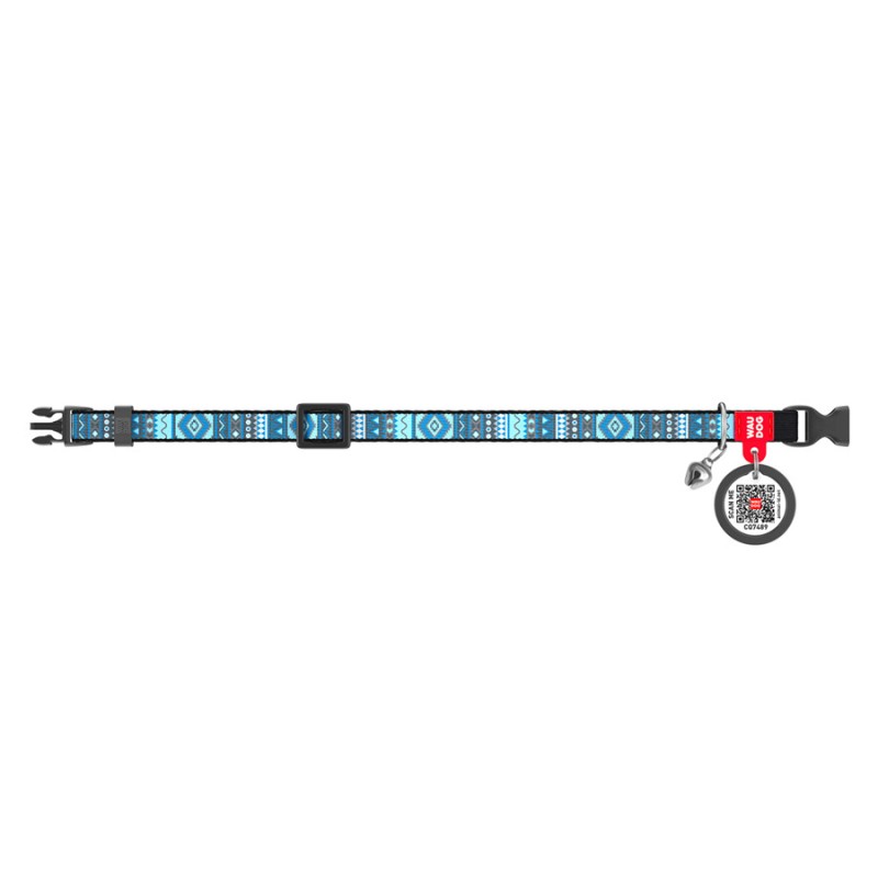 Collar Waudog Nylon Ошейник для котов нейлоновый c QR паспортом Этно синий
