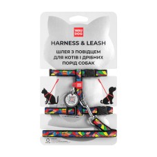 Collar Waudog Nylon Шлея с поводком для котов и мелких собак нейлоновая c QR паспортом Витраж