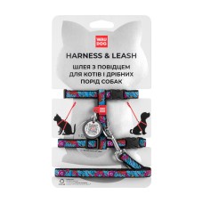 Collar Waudog Nylon Шлея с поводком для котов и мелких собак нейлоновая c QR паспортом Лето