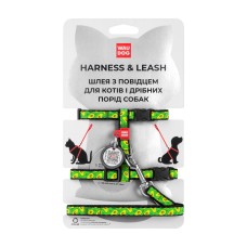 Collar Waudog Nylon Шлея с поводком для котов и мелких собак нейлоновая c QR паспортом Авокадо