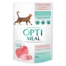 Optimeal Cat Sterilised Консервы взрослых стерилизованых кошек с говядиной и индюшиным филе в желе
