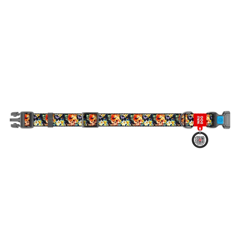 Collar Waudog Nylon Ошейник для собак нейлоновый c QR паспортом пластиковая пряжка-фастекс Гламурные черепа