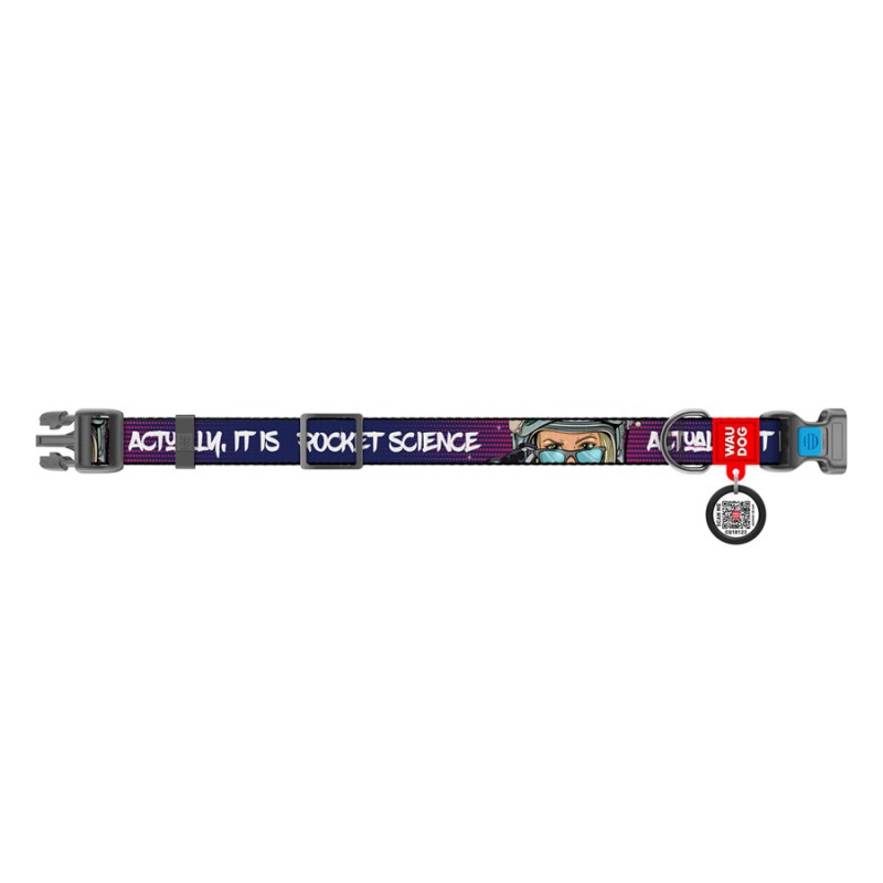 Collar Waudog Nylon Ошейник для собак нейлоновый c QR паспортом пластиковая пряжка-фастекс Космос. Ракетостроение