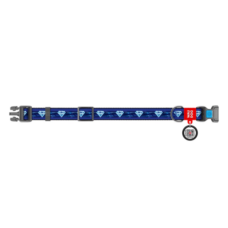 Collar Waudog Nylon Нашийник для собак нейлоновий c QR паспортом пластикова пряжка-фастекс Супермен 1