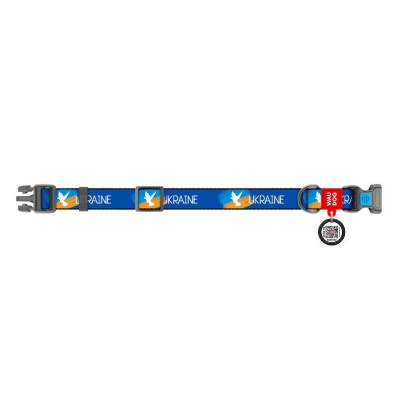 Collar Waudog Nylon Ошейник для собак нейлоновый c QR паспортом пластиковая пряжка-фастекс Флаг