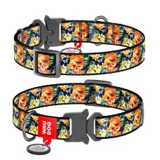 Collar Waudog Nylon Ошейник для собак нейлоновый c QR паспортом металлическая пряжка-фастекс Гламурные черепа