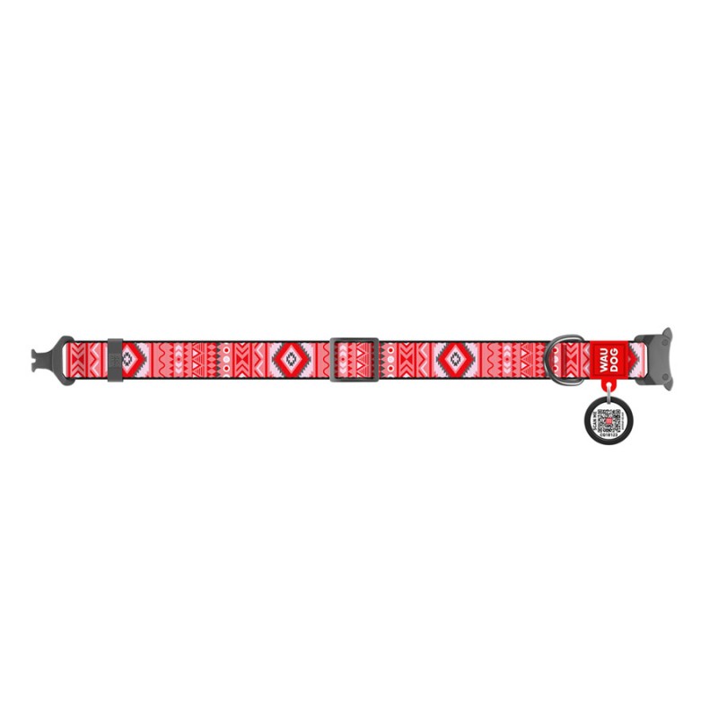 Collar Waudog Nylon Ошейник для собак нейлоновый c QR паспортом металлическая пряжка-фастекс Этно красный