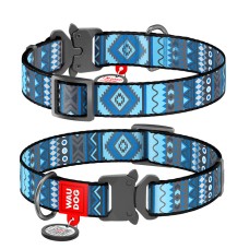 Collar Waudog Nylon Ошейник для собак нейлоновый c QR паспортом металлическая пряжка-фастекс Этно синий