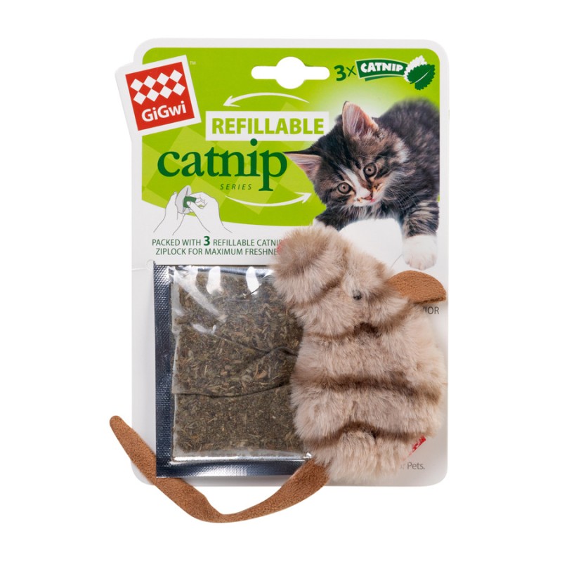 GiGwi Catnip Refillable Игрушка для кошек Мышка с кошачьей мятой многоразовая