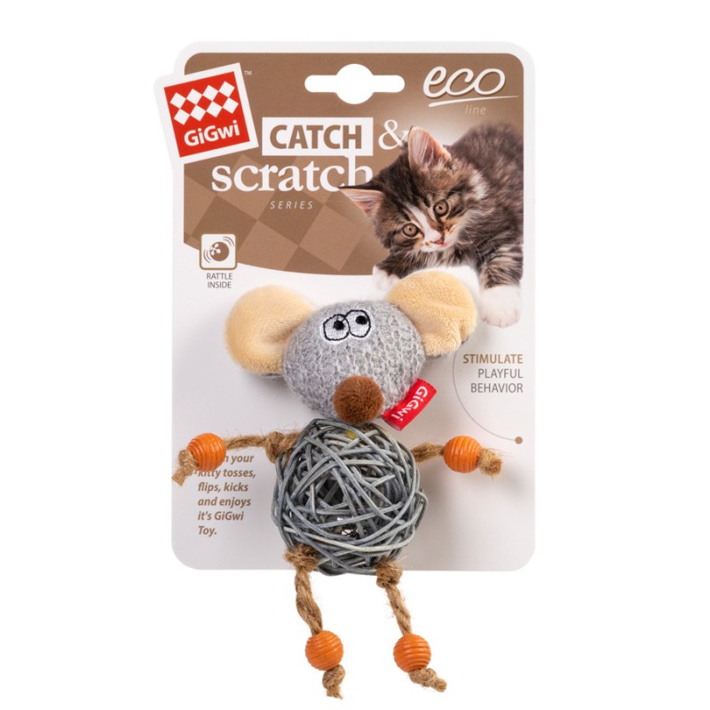 GiGwi Catch & Scratch Игрушка для котов Мышка с колокольчиком