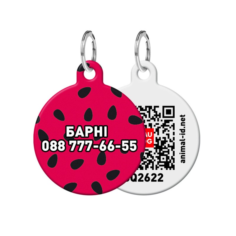 Collar Waudog Smart ID Адресник для собак и котов персонализированный c QR паспортом, рисунок Арбуз