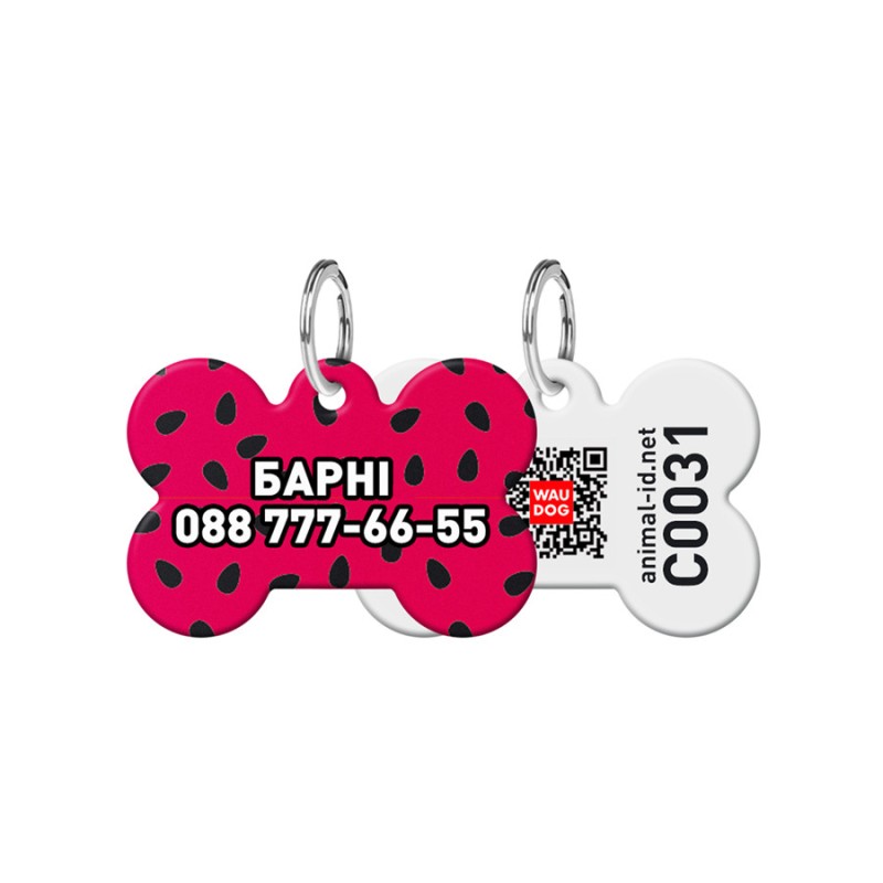 Collar Waudog Smart ID Адресник для собак и котов персонализированный c QR паспортом, рисунок Арбуз