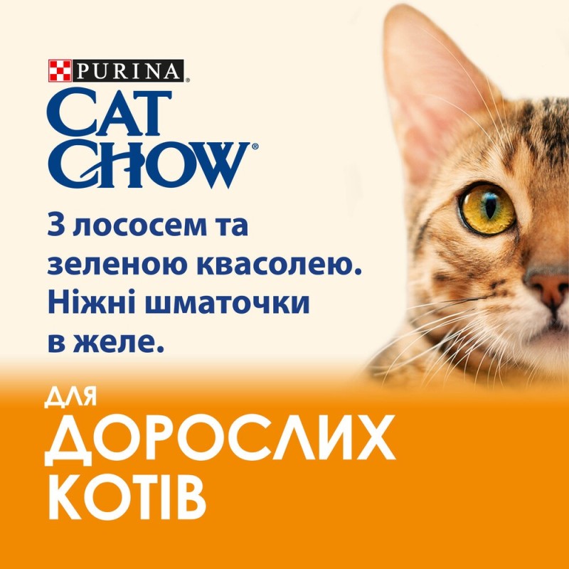 Cat Chow Adult Консерви для дорослих кішок з лососем та зеленою квасолею в желе