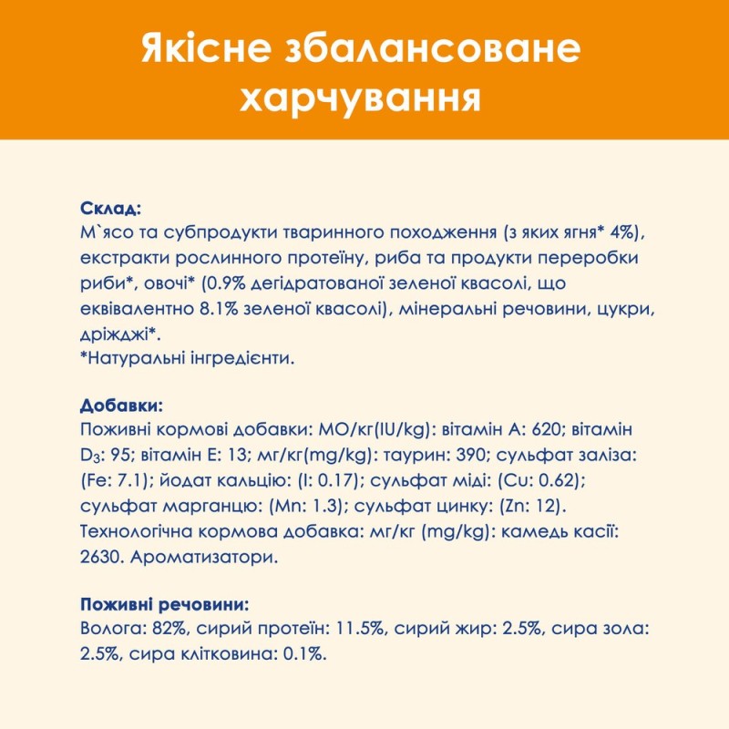 Cat Chow Adult Консерви для дорослих кішок з ягнятком та зеленою квасолею в желе