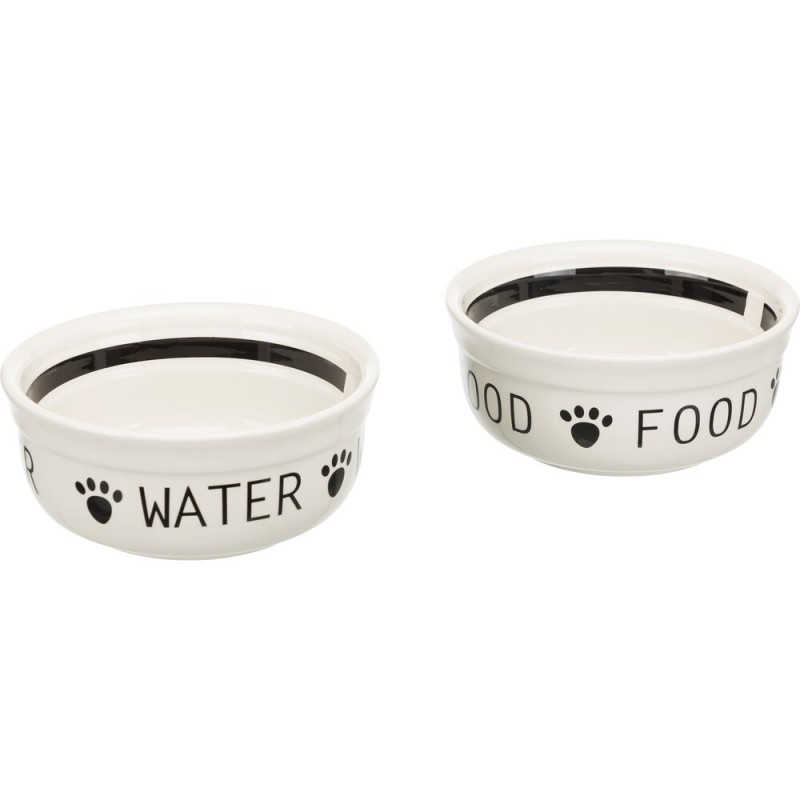 Trixie Bowl Set Eat on Feet Набор керамических мисок на поставке белые с рисунком