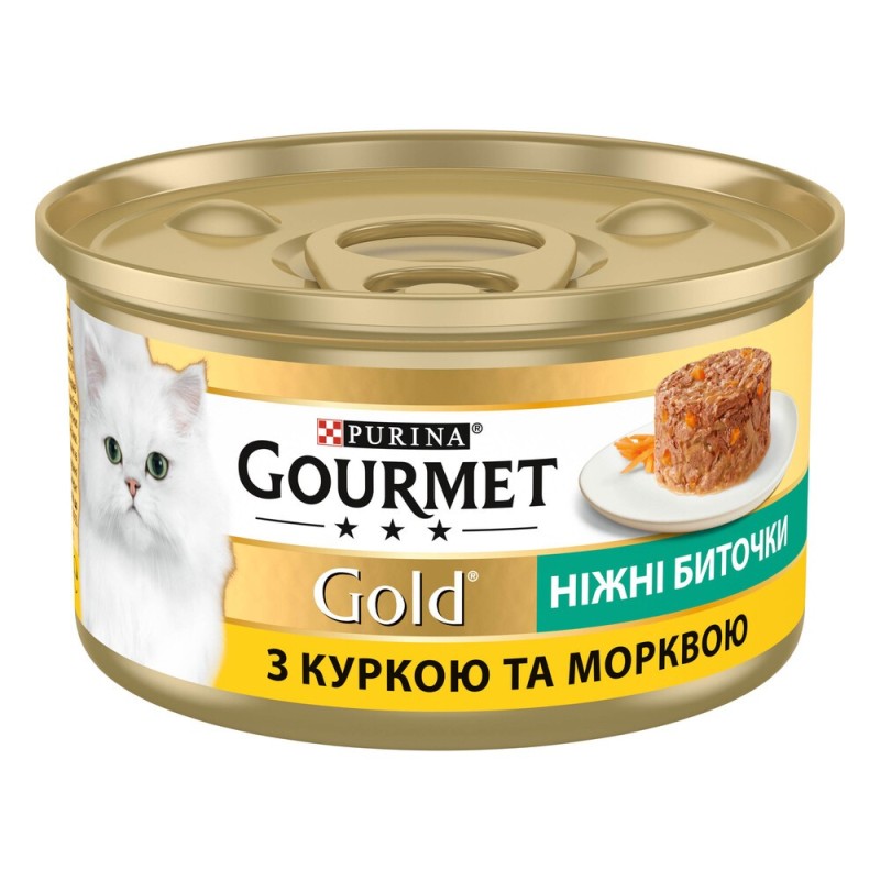 Gourmet Gold Консерви для дорослих кішок ніжні биточки з куркою та морквою