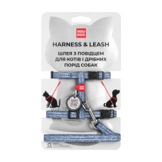 Collar Waudog Re-cotton Шлея с поводком для котов и собак из восстановленного хлопка c QR паспортом Синий