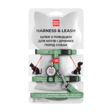 Collar Waudog Re-cotton Шлея с поводком для котов и собак из восстановленного хлопка c QR паспортом Зеленый