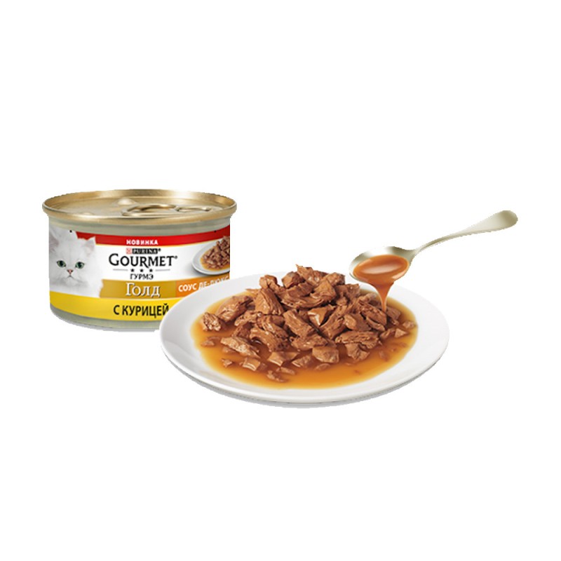 Gourmet Gold Соус Де-Люкс Консервы для взрослых кошек с курицей кусочки в соусе