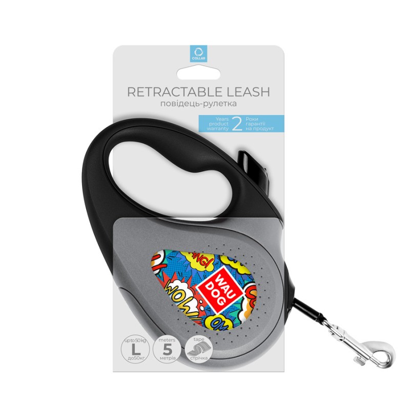 Collar WAUDOG Roulette Leash Поводок-рулетка для собак с рисунком ВАУ